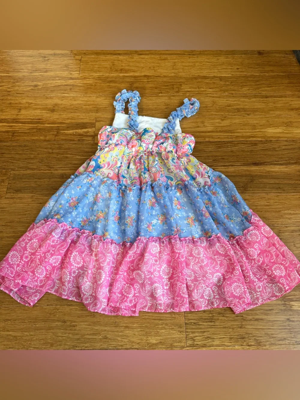 JONA MICHELLE Girls 10 Pink & Blue Floral Ruffle Tiered Boho Summer Dress